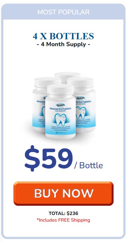 Dentolyn 4 bottle bundle package at $59 per bottle with free bonuses